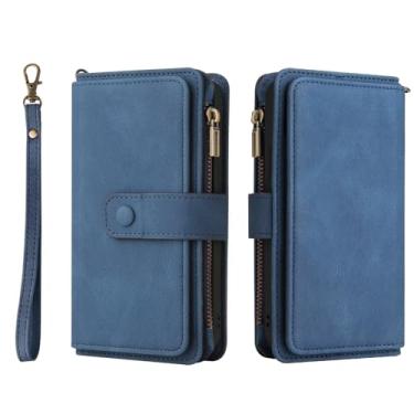 Imagem de Capa carteira para Xiaomi Poco F4 GT/Redmi K50 Gaming,Retro ReiÃŸverschluss Hülle PU Leder StoÃŸfeste Klappbar Brieftasche Klapphülle mit Trageband Kartenfach Brieftasche,Azul