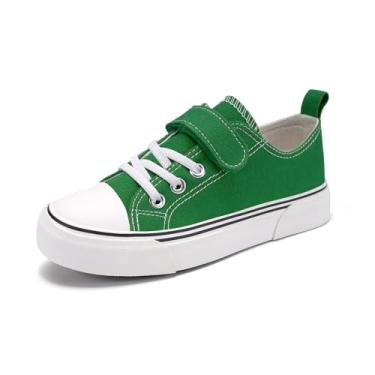 Imagem de Zoroadke Tênis infantil infantil para meninos e meninas, cano baixo, tira ajustável, sapatos de lona para crianças, Verde, 15