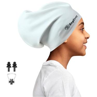 Imagem de Touca de natação infantil extra grande para tranças e dreadlocks, silicone à prova d'água, touca de natação para manter o cabelo seco para crianças, crianças, jovens, meninas, banho, piscina, 1 pacote