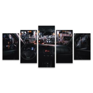 Imagem de Quadro Mosaico Decorativo Carro Painel Mororista Cidade Preto Noite - 
