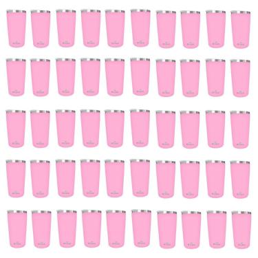 Imagem de Kit 50 Copos Térmicos Aço Inox 420ML Rosa p/ Água Cerveja Café - Quente e Frio - Unica Unico