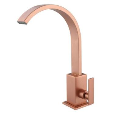 Imagem de Torneira Banheiro Rose Gold Cascata Slim de Pia Bica Móvel 1/4 de Volt