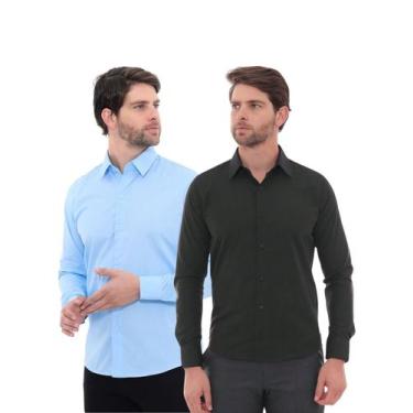 Imagem de KIT Masculino 2 Peças - Camisa Social Premium Tipo Linho Azul Claro e 
