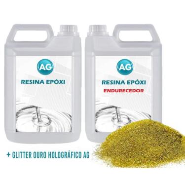 Imagem de Resina Epóxi 1Kg + Glitter Ouro Holográfico Ag Alta Espessur - Resinas