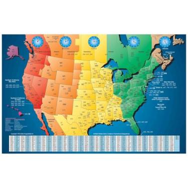 Imagem de Mapa de códigos de zona de tempo colorida com brilho laminado da América do Norte incuda a pesquisa reversa, 11x17 Desk Size
