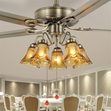 Imagem de American Retro LED Ventilador Luz Europeia Luxo Sala de Estar Restaurante Quarto EstudyVilla Hotel Café Ventilador De Teto Luz Remota Ventilador Elétrico (Estilo 12)