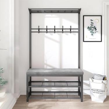 Imagem de Cabideiro Banco de sapato com banco de sapatos para entrada moderno banco industrial hall árvore, banco de armazenamento de entrada, sapateira ajustável para dormitório, corredor de apartamentos