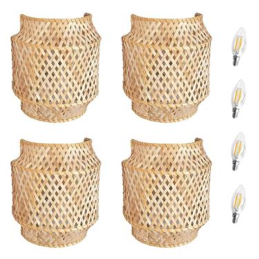 Imagem de Kit 4 Arandela Fibra Natural Bambu Artesanal Quarto Nat90 +