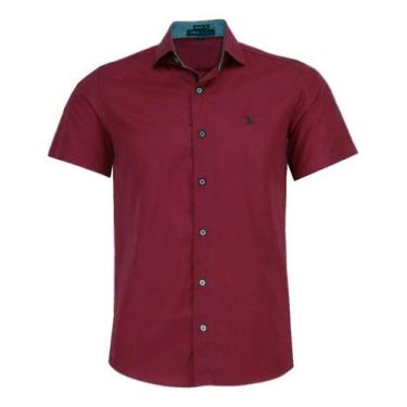Imagem de Camisa Social Amil Masculina Manga Curta Tecido Misto 1741, Vinho, 1