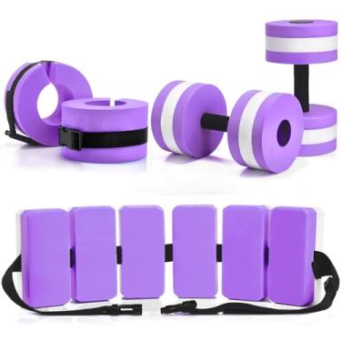 Imagem de Motionchic Conjunto de 5 peças de exercícios aquáticos, incluindo 2 pesos de natação no tornozelo, 2 halteres leves para exercícios aquáticos e cinto de natação, equipamento de exercícios de piscina
