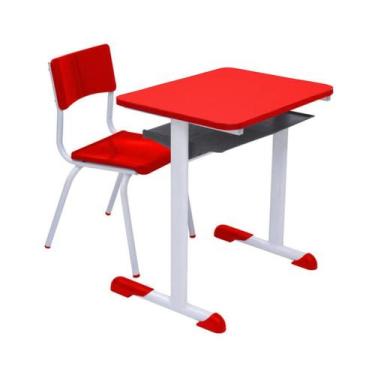 Imagem de Kit Escolar Individual Mesa e Cadeira Infantil cor Vermelho - Central 