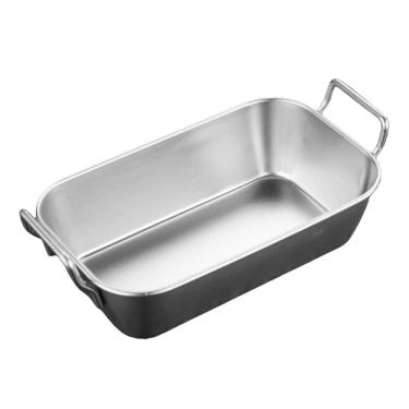 Imagem de Bandeja Retangular Com Alça Mini Petisqueira Aço Inox Prateado
