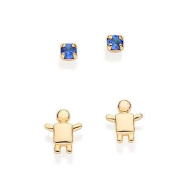 Imagem de Kit Brinco Criança Banhado Ouro Zircônia Rommanel 527270, Azul