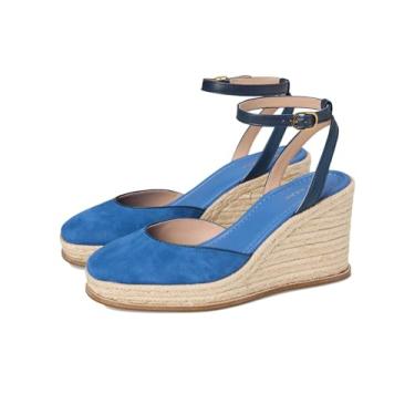 Imagem de Cole Haan Cloudfeel Kyra Espadrille Wedges Tênis feminino, Blazer de couro Dutchblue camurça/azul-marinho, 38