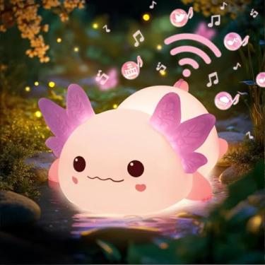 Imagem de Huggwaii Squishy Axolotl Luz noturna para crianças, 4 sons suaves de ruído branco, lâmpada axolote de silicone regulável, luz noturna de animal recarregável atualizada, presentes de bebê e decoração