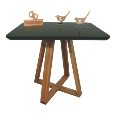 Imagem de Mesa Jantar Base X Tampo Retangular Laca Com Vidro 140x90cm Preto