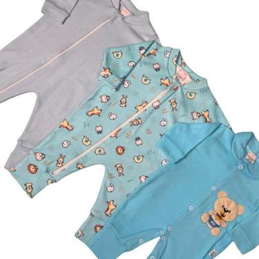 Imagem de Kit 3 Macacões para Bebê 100% Algodão e Vira Pé, Cores e Estampas Sort