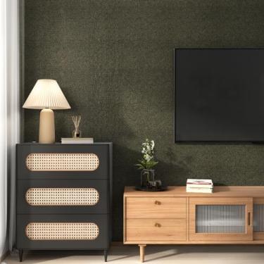 Imagem de WESTICK Papel de parede preto/dourado Grassxloth para quarto, autoadesivo, papel de parede de tecido texturizado, espinha de peixe, papel de contato para armários de parede 40 x 198 cm