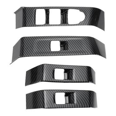 Imagem de REPAIROCK Capa de painel de interruptor de janela frontal traseira para Chevrolet Colorado para GMC Canyon 2023-2024 Master Power Window Switch Cover Trim ABS padrão de fibra de carbono preto