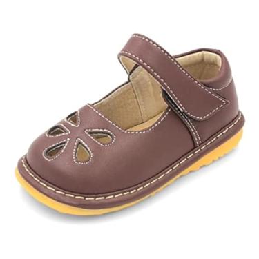 Imagem de Little Mae's Boutique Sapatos Mary Jane Brancos, Pretos, Marrom, Rosa ou Roxo Squeaky para Meninas Crianças, Tênis de Caminhada Ideal para Bebês, Tênis Removível, Marrom, 3 Toddler