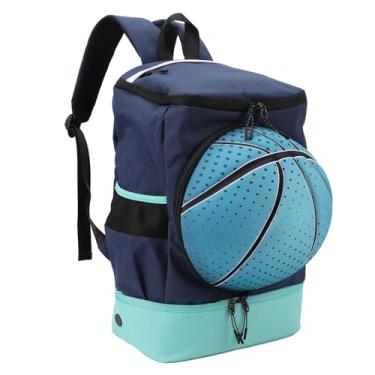 Imagem de Mochila de Basquete, Bolsos Multi, Tecido Oxford, Tiras Ajustáveis, Com Orifícios Respiráveis ​​para Viagens, Práticas, Torneios (Azul marinho com lago azul)