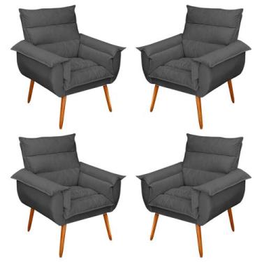 Imagem de Kit 04 Poltronas Decorativas Modernas Sala e Recepção Monza Pés Palito