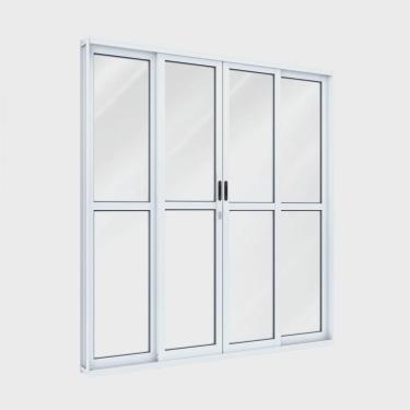 Imagem de Porta de Aluminío de Correr 213x200cm 4 Folhas com Divisão e Vidro Riobras