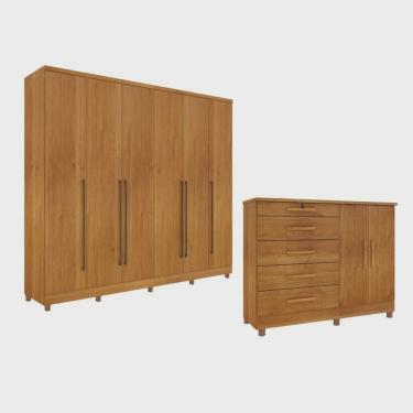 Imagem de Guarda-Roupa 6 Portas Portugal E Comoda 5 Gavetas Istambul Com Pés Espresso Móveis Cinamomo