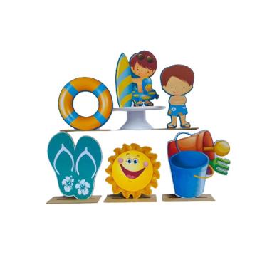 Imagem de Kit Display de Mesa 6 Peças Festa Pool Party Masculina mdf