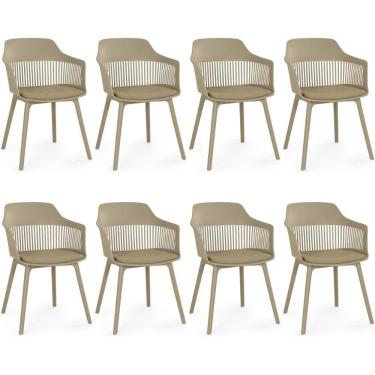 Imagem de Kit 8 Cadeiras De Jantar Estofada Marcela - Nude Escuro