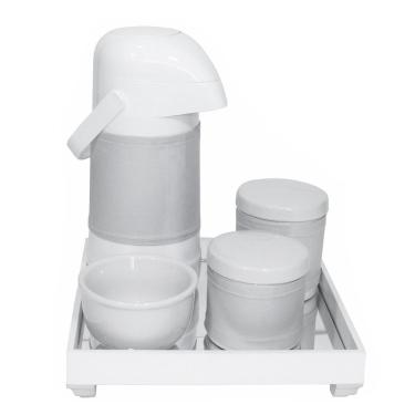 Imagem de Kit Higiene Bebê Bandeja Porcelanas Garrafa Térmica Prateado