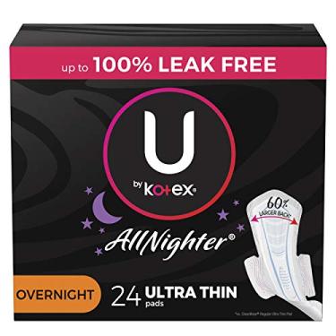 Imagem de U by Kotex AllNighter Overnight Feminine Pads with Wings, Ultra Thin, 24 Count