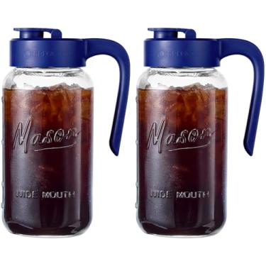 Imagem de Spreccio Jarra de vidro hermética e à prova de vazamento com tampa [conjunto de 2], perfeita para leite materno, bebida fria e chá solar, frasco de vidro de 2 litros com tampa de bico