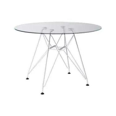 Imagem de Mesa Eames Ferro Branco Tampo Redondo Vidro 90cm - House Design