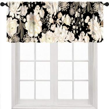 Imagem de Saia floral preta, flores góticas primavera retrô planta botânica boêmia cozinha sala de estar café pequena janela curta tratamentos drapeados 1 peça, 54x18 polegadas