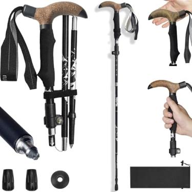 Imagem de Bengala Dobrável, Ajustável E Dobrável Para Homens E Mulheres, Ponta Resistente Para Todos Os Terrenos, Com Bolsa De Viagem, Bastões De Caminhada Para Idosos E Adultos [Preto] Bastões De Cam