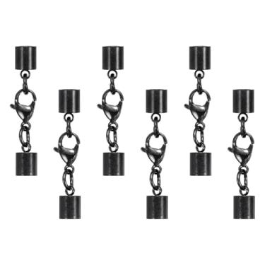 Imagem de HARFINGTON 6 peças de fecho de garra de lagosta com tampas de cabo, extremidades de cordão de colar de aço inoxidável ID de 5 mm, conector de fecho dobrável de couro para pulseira faça você mesmo