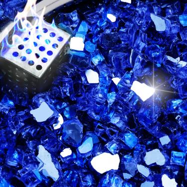 Imagem de NUPICK Vidro de fogo de 2,3 kg, vidro refletivo de 1/2 polegada, pedra de vidro de fogueira temperado para propano ou gás natural, pedras de vidro para mesa de fogueira, vidro de lareira para