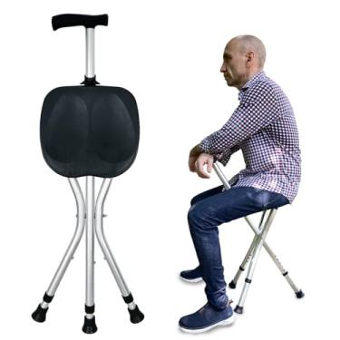 Imagem de Honmido Bengala Dobrável Ajustável E Portátil Com Assento Que Proporciona Durabilidade Ao Caminhar E Praticidade Ao Sentar, Cadeira De Muleta De Liga, Bengala Leve E Antiderrapante Para Idosos (Pre