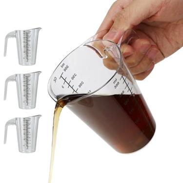 Imagem de EIKS Copos medidores de plástico para assar, cozinhar, fazer você mesmo e uso comercial – Ferramentas duráveis de cozinha e artesanato com bico em forma de V, balanças duplas de oz/ml, derramamento