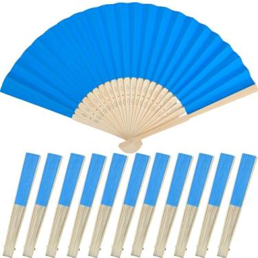 Imagem de Bestage 12 pacotes de leques de mão de papel dobrável azul de 21 cm para mulheres, ventiladores de bambu dobráveis chineses japoneses decorativos para casamento, dança, lembrancinhas de festa