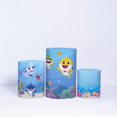 Imagem de Trio de Capa Cilindro para Festa Infantil Veste Fácil C/elástico Bebê Tubarão