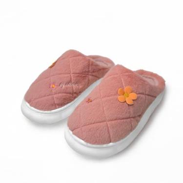 Imagem de Pantufa Chinelo Feminina Flower Em Pelúcia Antiderrapante Macio e Confortável (Coral, BR, Adulto, Faixa Numérico, 34, 35)