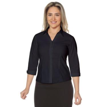 Imagem de Camisa feminina manga 3/4 em ibiza - Demorgan Uniformes, Preto, GG