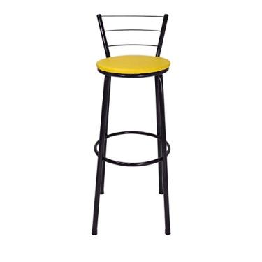 Imagem de Banqueta Alta 3 Ferrinhos Aço Tubular com Pintura Preta Assento em Corino Versátil para Cozinha Bar ou Decoração Moderna (AMARELO)