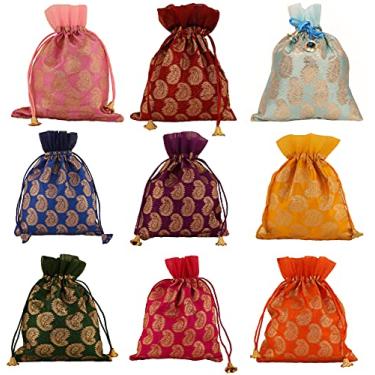 Imagem de Touchstone Nova Linda Bolsa Indiana Tradicional Paisley Brocado Grande Cordão Bolsa de Bolsa Pote para Presente Casamento Joias Embalagem Noiva Festa Favores Diversas Cores para Mulheres