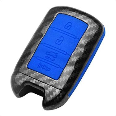 Imagem de Tangsen Smart Key Fob Capa para KIA Cadenza K900 4 botões sem chave capa protetora personalizada plástico padrão de fibra de carbono silicone azul