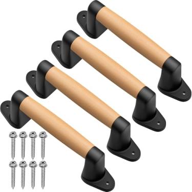 Imagem de SELEWARE Puxador de porta de celeiro de 23 cm Maçaneta de madeira para portão de cerca, porta de celeiro, armário de porta deslizante, corrimão interno, alças de segurança de playground, confortável e