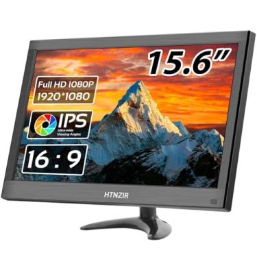 Imagem de HTNZIR Monitor portátil FHD IPS de 15,6 polegadas – LED 1920 x 1080P com portas HDMI/VGA/BNC/AV/USB/AV, alto-falantes embutidos, compatível com CCTV, montagem VESA