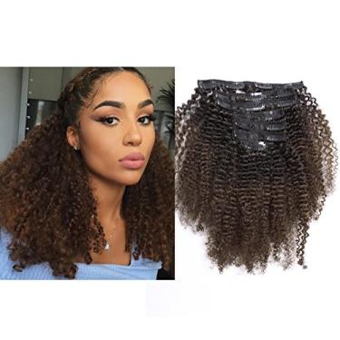 Imagem de Lacer Extensões de cabelo 4A 4B afro crespo ombré cacheado de 30,5 cm clipe em trama dupla 100% extensão de cabelo humano Remy real extensões de cabelo com dois tons, preto natural que desvanece em marrom escuro 1B/4 120G